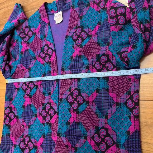Vintage Sweater Blazer Size 12 70s 80s Funky Paisley Diamond Open Front Jacket - Picture 10 of 14